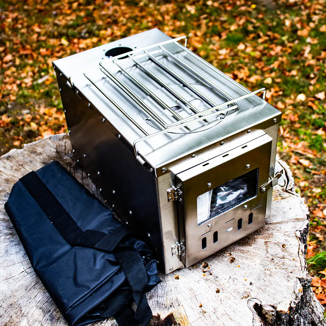 View of the stove wood burner folded ready to be transported