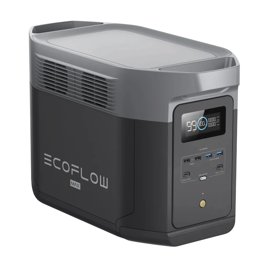 View of the portable power station by ecoflow with lcd screen