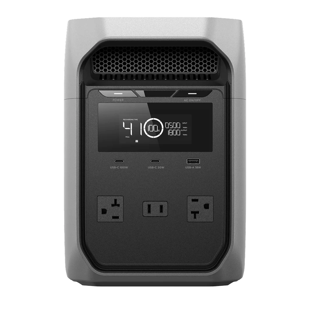 Front view of the portable power station with lcd screen