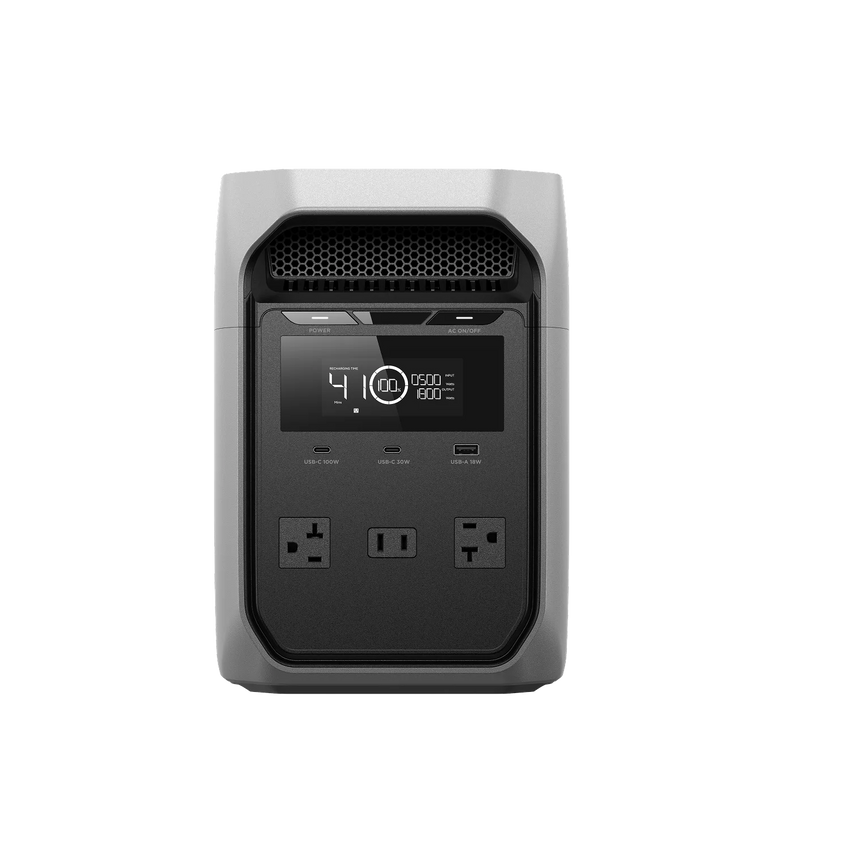 Front view of the portable power station with lcd screen