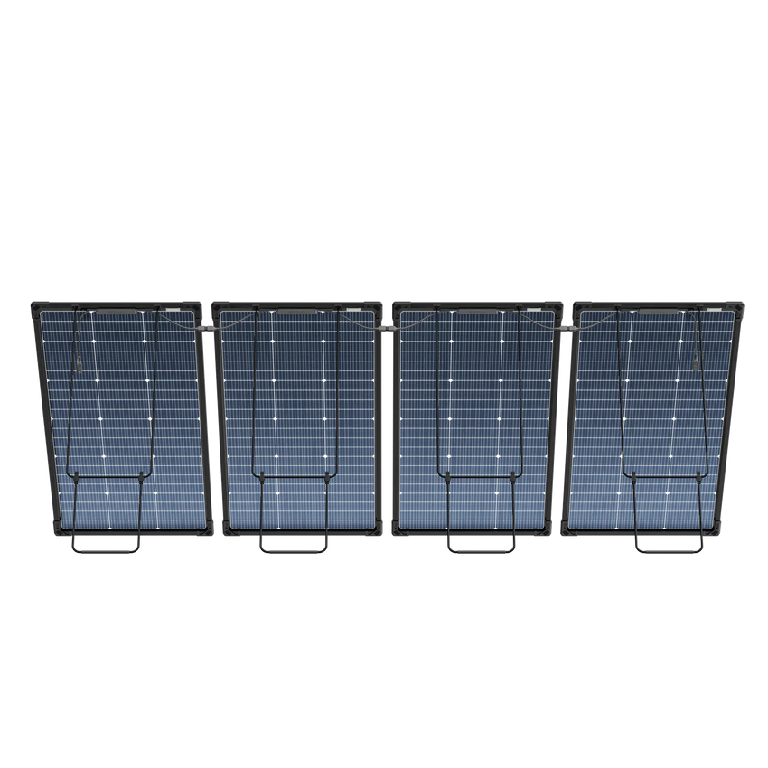 Rear view of the portable bifacial solar panels 