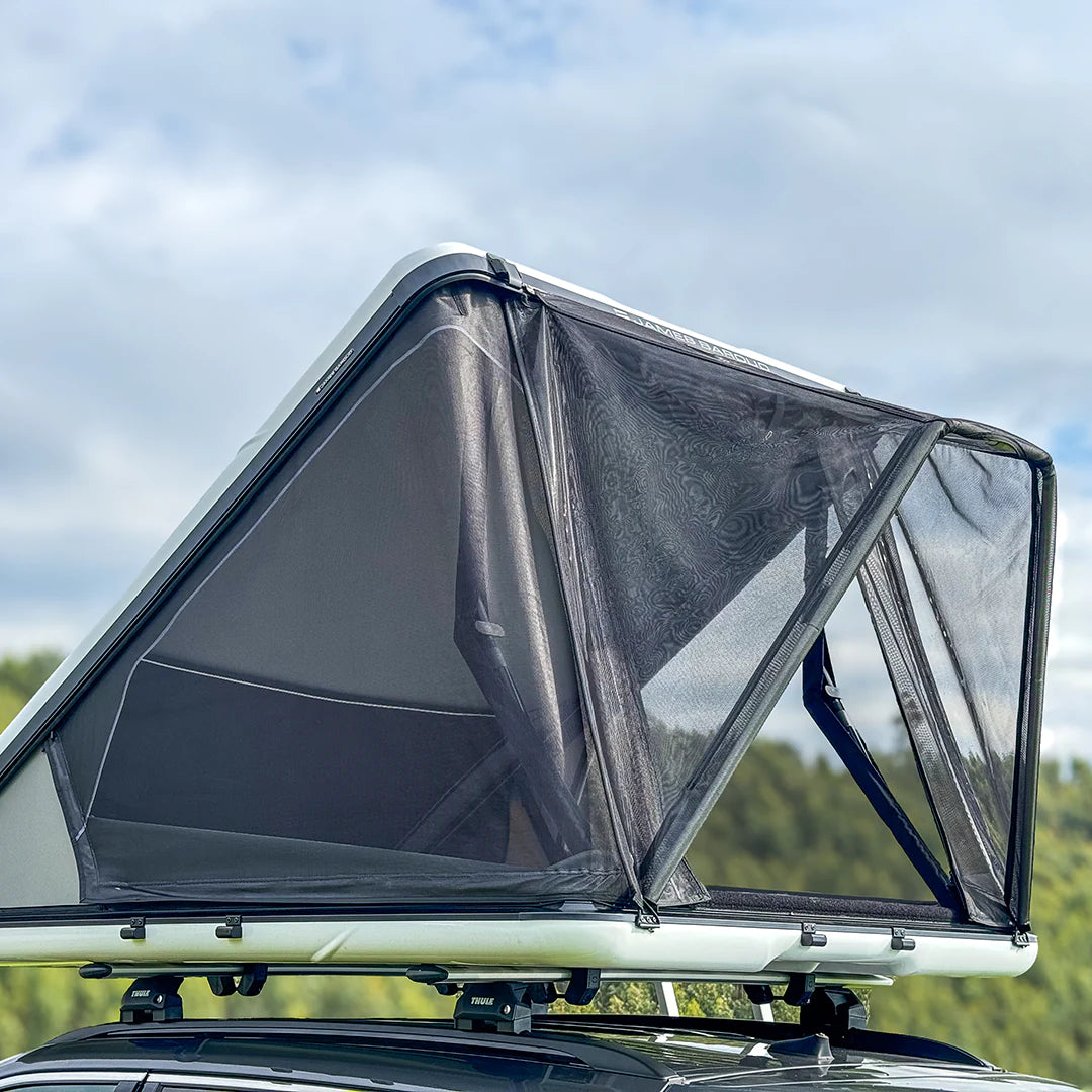 Rain shade for rooftop tent view from the rear on a Nova