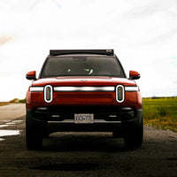 Front view of the Rivian with the roof rack