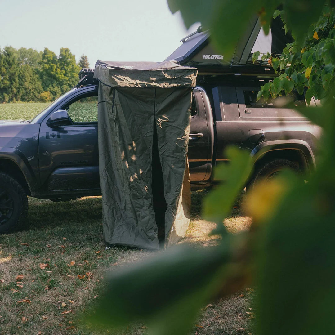 Entry view of the shower awning