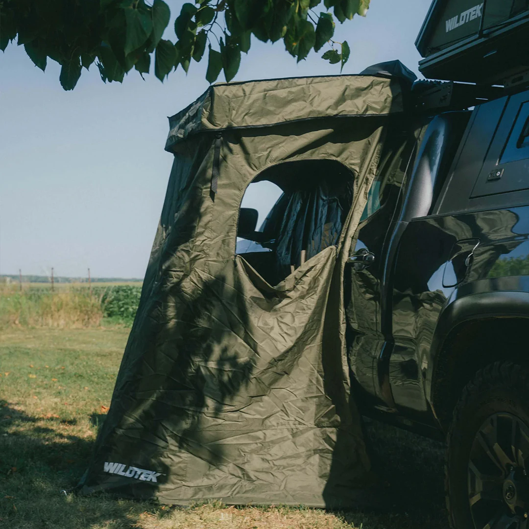 Side view of the shower cabin for camping