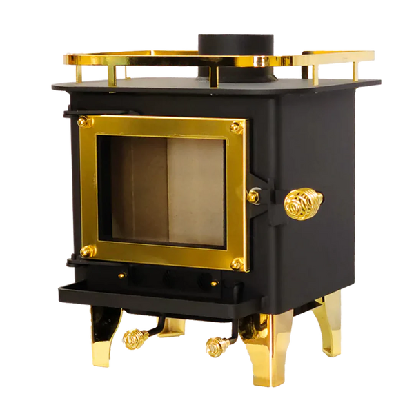 Small Wood Stove for RV <br>Grizzly Brass CERTIFIED<br>400 sq ft