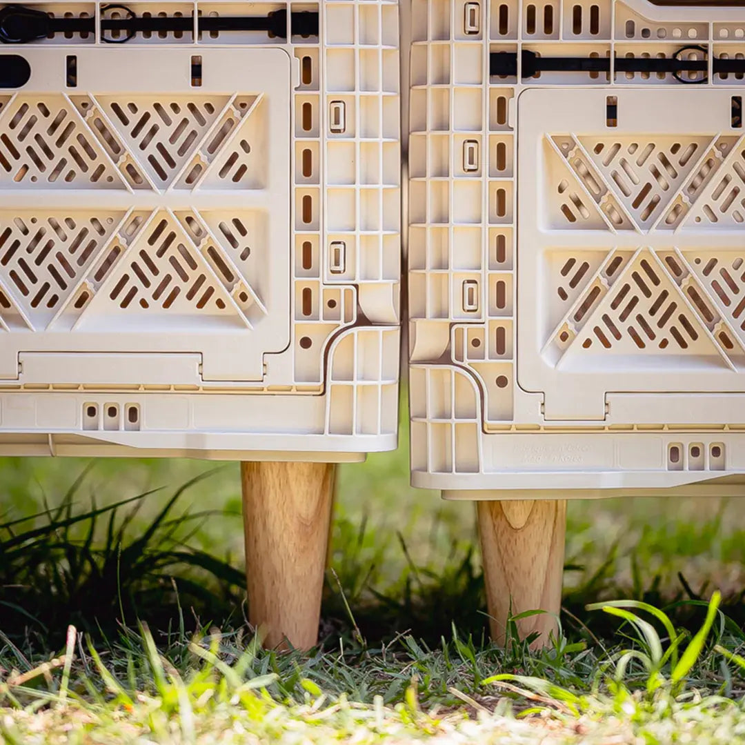Wood legs for storage camping crate